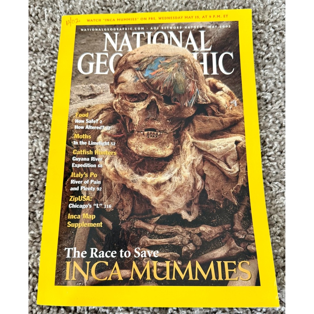 National Geographic Magazine May 2002 Inca Mummies Supplement Yellow Vintage